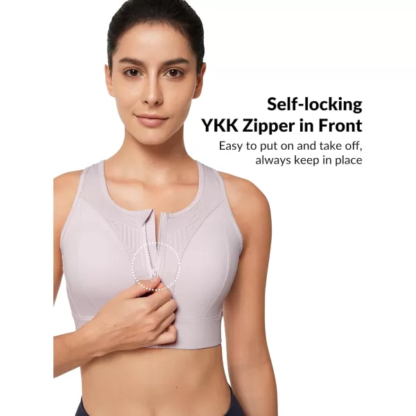 Yvette Womens Zip Front Closure Sports Bra High Impact Racerback Sports Bras for Running Plus SizePink