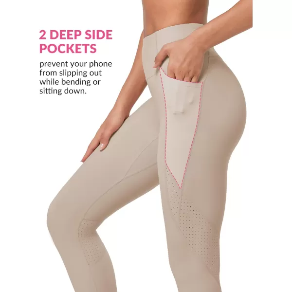 Yvette Workout Leggings for Women High Waist Tummy Control Yoga Pants with Pockets Non SeeThrough Butt Lifting TightsApricot