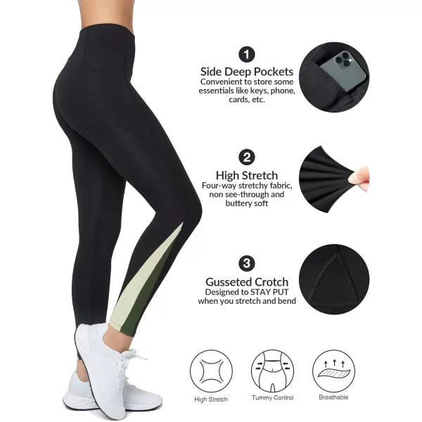 Yvette Workout Leggings with Pockets for Women High Waist Tummy Control Non SeeThrough Running TightsBlack