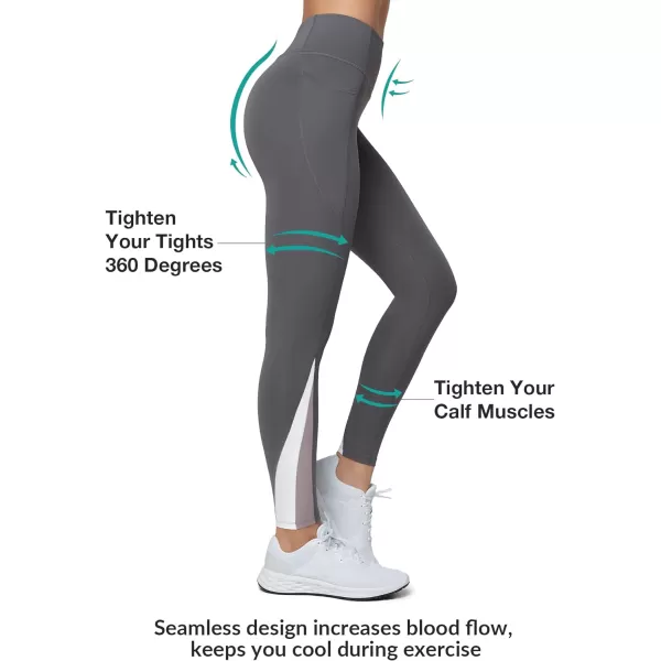 Yvette Workout Leggings with Pockets for Women High Waist Tummy Control Non SeeThrough Running TightsGrey