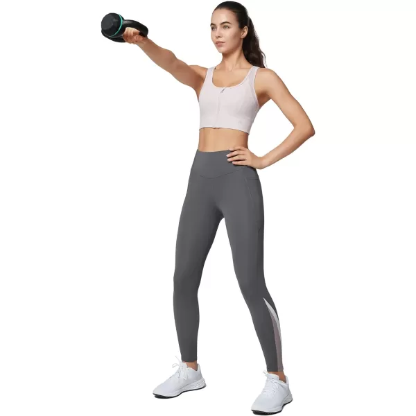Yvette Workout Leggings with Pockets for Women High Waist Tummy Control Non SeeThrough Running TightsGrey