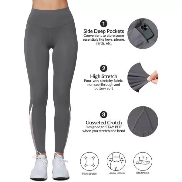 Yvette Workout Leggings with Pockets for Women High Waist Tummy Control Non SeeThrough Running TightsGrey