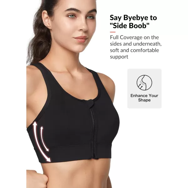 Yvette Zip Front Close Sports Bra  High Impact Full Support for Large BustSewn in PadsWireless and Supportive PrintedBlack