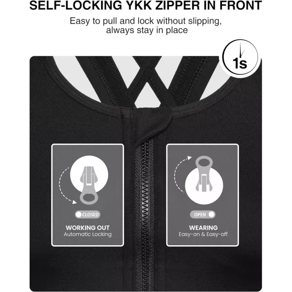 Yvette Zip Front Close Sports Bra  High Impact Full Support for Large BustSewn in PadsWireless and Supportive PrintedBlack