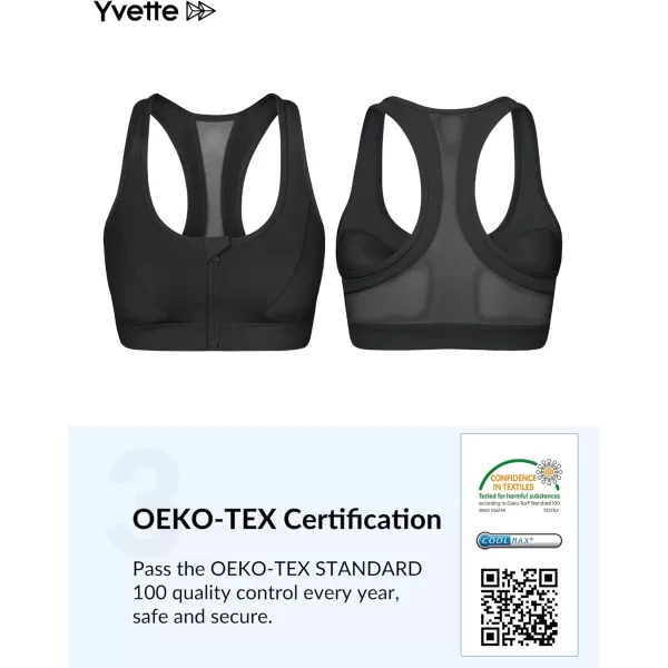 Yvette Zip Front Sports Bra  High Impact Sports Bras for Women Plus Size Workout Fitness RunningBlack