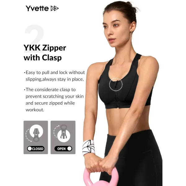 Yvette Zip Front Sports Bra  High Impact Sports Bras for Women Plus Size Workout Fitness RunningBlack