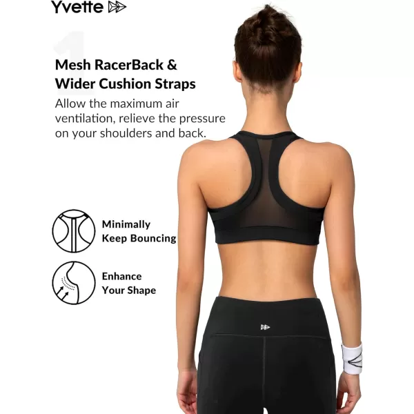 Yvette Zip Front Sports Bra  High Impact Sports Bras for Women Plus Size Workout Fitness RunningBlack