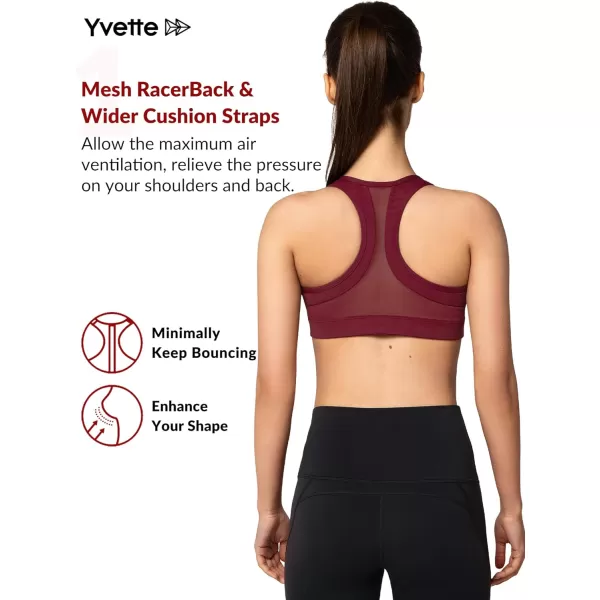 Yvette Zip Front Sports Bra  High Impact Sports Bras for Women Plus Size Workout Fitness RunningBurgundy