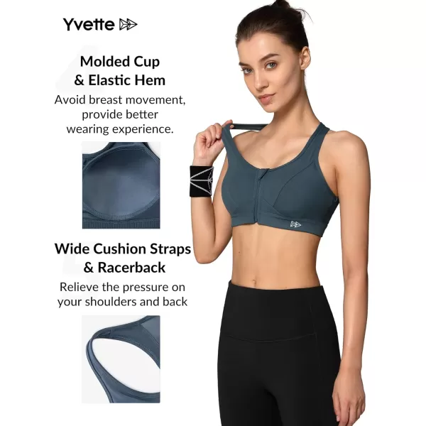 Yvette Zip Front Sports Bra  High Impact Sports Bras for Women Plus Size Workout Fitness RunningHaze BlueYvette Zip Front Sports Bra  High Impact Sports Bras for Women Plus Size Workout Fitness RunningHaze Blue