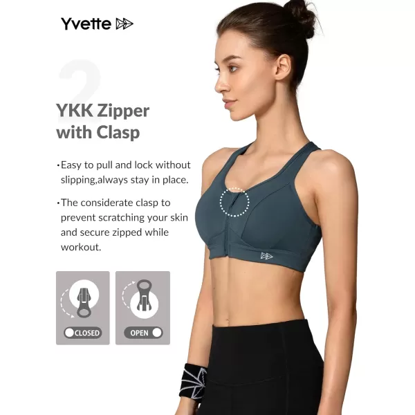 Yvette Zip Front Sports Bra  High Impact Sports Bras for Women Plus Size Workout Fitness RunningHaze BlueYvette Zip Front Sports Bra  High Impact Sports Bras for Women Plus Size Workout Fitness RunningHaze Blue