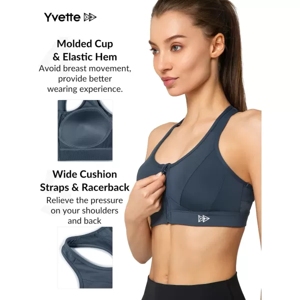 Yvette Zip Front Sports Bra  High Impact Sports Bras for Women Plus Size Workout Fitness RunningNavy Blue
