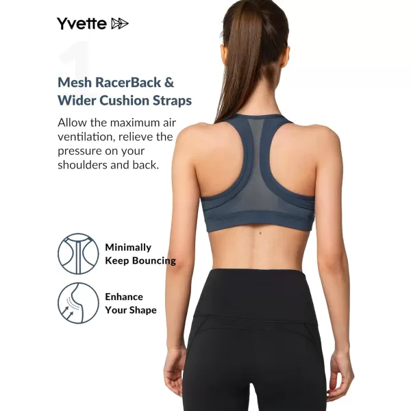 Yvette Zip Front Sports Bra  High Impact Sports Bras for Women Plus Size Workout Fitness RunningNavy Blue
