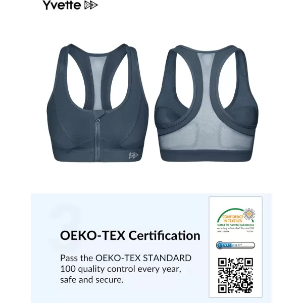 Yvette Zip Front Sports Bra  High Impact Sports Bras for Women Plus Size Workout Fitness RunningNavy Blue