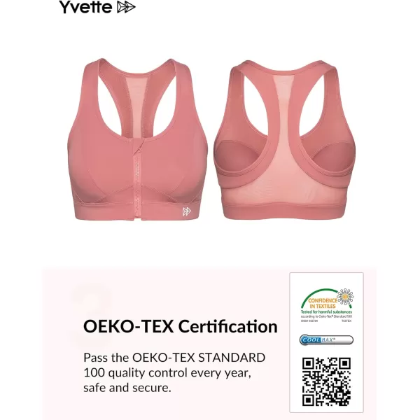 Yvette Zip Front Sports Bra  High Impact Sports Bras for Women Plus Size Workout Fitness RunningRose Red
