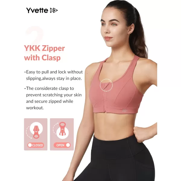 Yvette Zip Front Sports Bra  High Impact Sports Bras for Women Plus Size Workout Fitness RunningRose Red