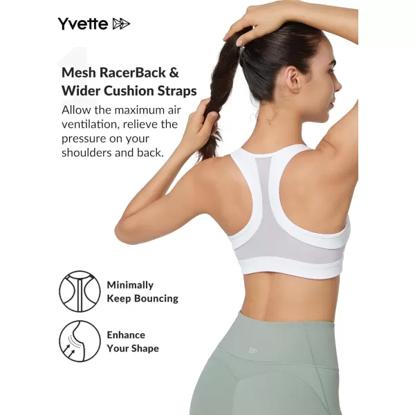 Yvette Zip Front Sports Bra  High Impact Sports Bras for Women Plus Size Workout Fitness RunningWhite