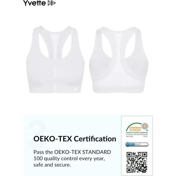 Yvette Zip Front Sports Bra  High Impact Sports Bras for Women Plus Size Workout Fitness RunningWhite