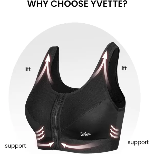 Yvette Zip Front Sports Bras 32A48DD Plus Size for Women High Impact Yoga Bra Wirefree No PaddingBlackPlease Size Up