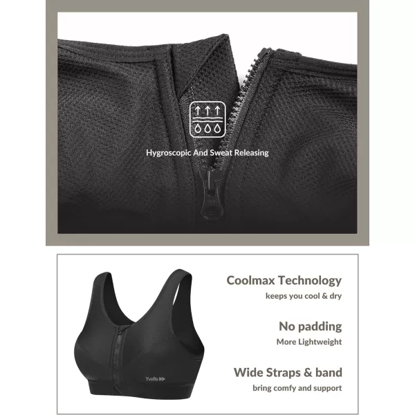 Yvette Zip Front Sports Bras 32A48DD Plus Size for Women High Impact Yoga Bra Wirefree No PaddingBlackPlease Size Up