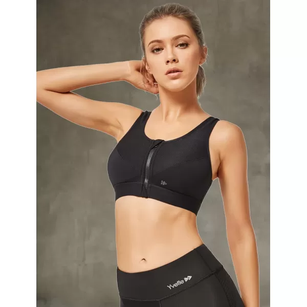 Yvette Zip Front Sports Bras 32A48DD Plus Size for Women High Impact Yoga Bra Wirefree No PaddingBlackPlease Size Up