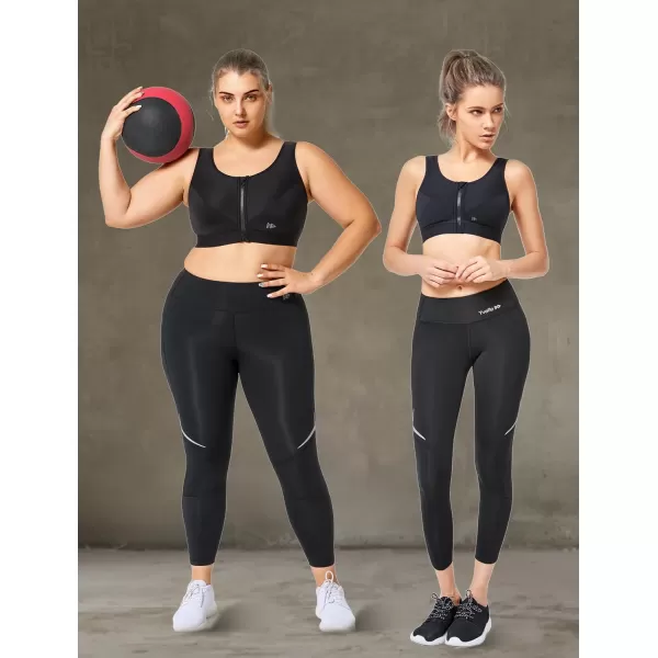 Yvette Zip Front Sports Bras 32A48DD Plus Size for Women High Impact Yoga Bra Wirefree No PaddingBlackPlease Size Up