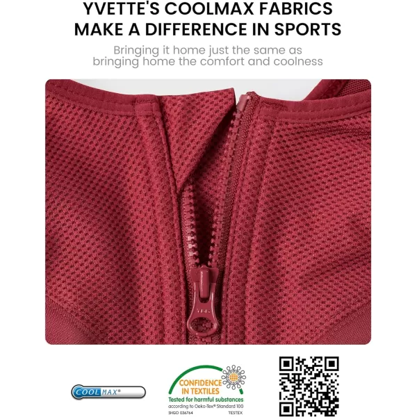 Yvette Zip Front Sports Bras 32A48DD Plus Size for Women High Impact Yoga Bra Wirefree No PaddingBurgundyPlease Size Up