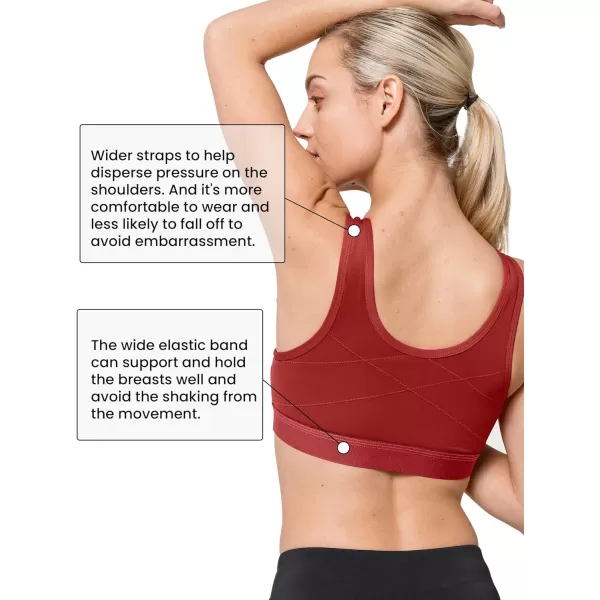 Yvette Zip Front Sports Bras 32A48DD Plus Size for Women High Impact Yoga Bra Wirefree No PaddingBurgundyPlease Size Up
