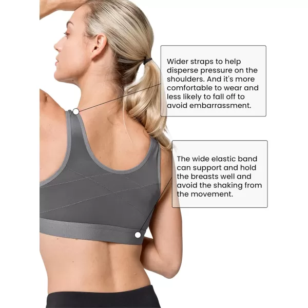 Yvette Zip Front Sports Bras 32A48DD Plus Size for Women High Impact Yoga Bra Wirefree No PaddingGrey