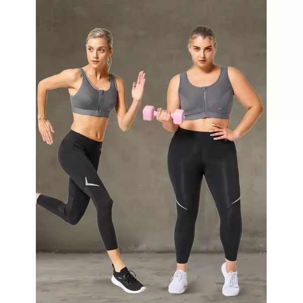 Yvette Zip Front Sports Bras 32A48DD Plus Size for Women High Impact Yoga Bra Wirefree No PaddingGreyPlease Size Up
