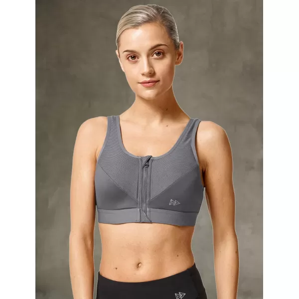 Yvette Zip Front Sports Bras 32A48DD Plus Size for Women High Impact Yoga Bra Wirefree No PaddingGreyPlease Size Up