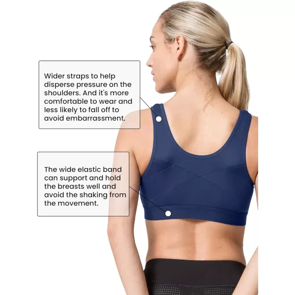 Yvette Zip Front Sports Bras 32A48DD Plus Size for Women High Impact Yoga Bra Wirefree No PaddingNavy