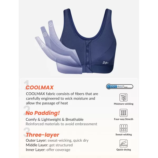 Yvette Zip Front Sports Bras 32A48DD Plus Size for Women High Impact Yoga Bra Wirefree No PaddingNavyPlease Size Up