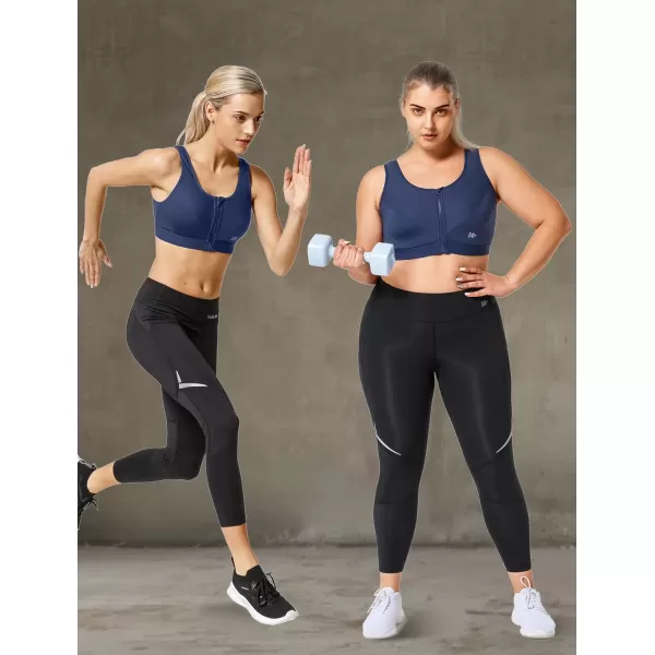 Yvette Zip Front Sports Bras 32A48DD Plus Size for Women High Impact Yoga Bra Wirefree No PaddingNavyPlease Size Up