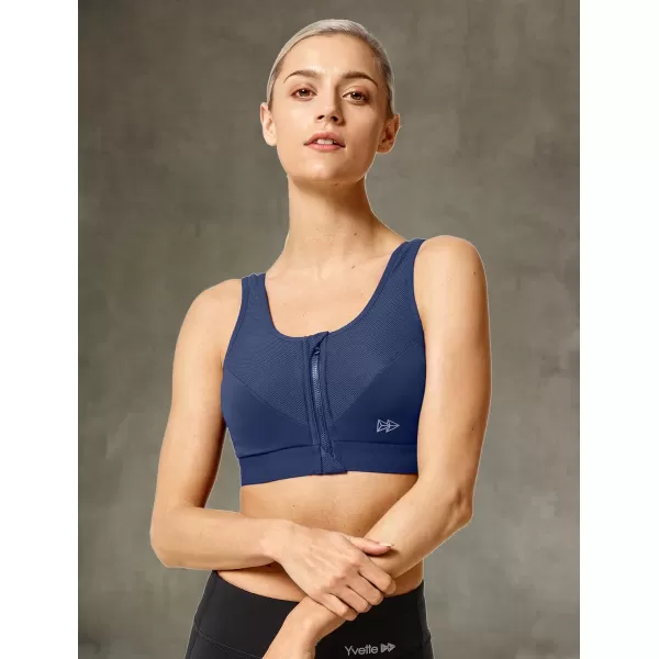 Yvette Zip Front Sports Bras 32A48DD Plus Size for Women High Impact Yoga Bra Wirefree No PaddingNavyPlease Size Up