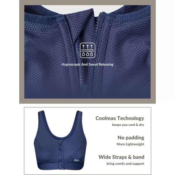 Yvette Zip Front Sports Bras 32A48DD Plus Size for Women High Impact Yoga Bra Wirefree No PaddingNavyPlease Size Up