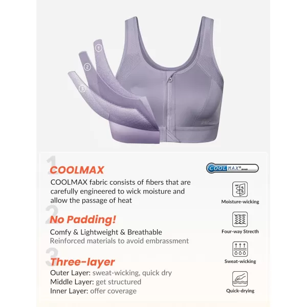 Yvette Zip Front Sports Bras 32A48DD Plus Size for Women High Impact Yoga Bra Wirefree No PaddingPurplePlease Size Up
