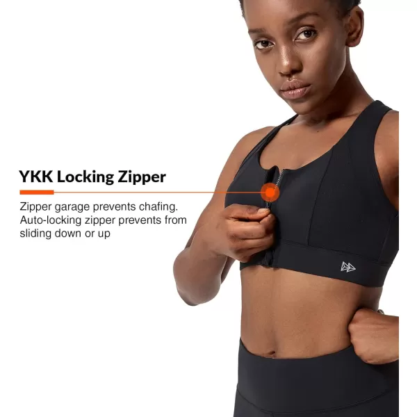 Zip Front Sports Bra for Women High ImpactPadded Strappy Cross Back Push Up Running BraBlack
