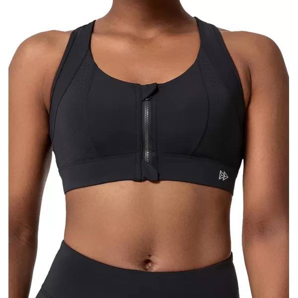 Zip Front Sports Bra for Women High ImpactPadded Strappy Cross Back Push Up Running BraBlack