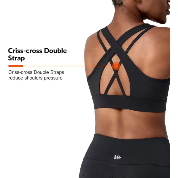 Zip Front Sports Bra for Women High ImpactPadded Strappy Cross Back Push Up Running BraBlack