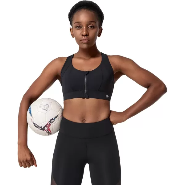 Zip Front Sports Bra for Women High ImpactPadded Strappy Cross Back Push Up Running BraBlack