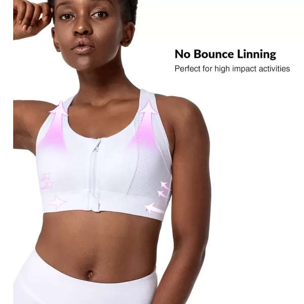 Zip Front Sports Bra for Women High ImpactPadded Strappy Cross Back Push Up Running BraWhite