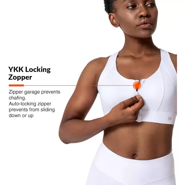 Zip Front Sports Bra for Women High ImpactPadded Strappy Cross Back Push Up Running BraWhite