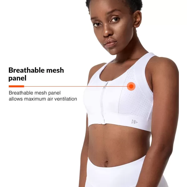 Zip Front Sports Bra for Women High ImpactPadded Strappy Cross Back Push Up Running BraWhite