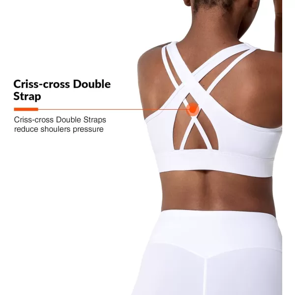Zip Front Sports Bra for Women High ImpactPadded Strappy Cross Back Push Up Running BraWhite