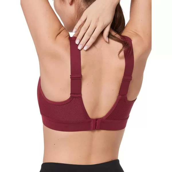 Yvette Adjustable Molded Cup Supportive Sports Bras  High Impact Wireless Bra for Large BreastsBurgundy