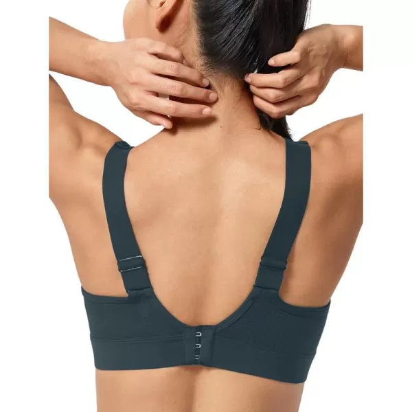 Yvette Adjustable Molded Cup Supportive Sports Bras  High Impact Wireless Bra for Large BreastsHaze Blue