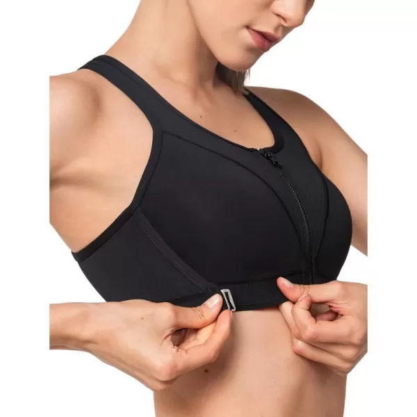 Yvette Adjustable Sports Bra High Impact Front Closure Sports Bras for Women High Support for Large BustBlack