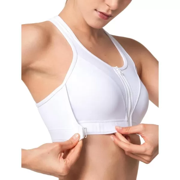 Yvette Adjustable Sports Bra High Impact Front Closure Sports Bras for Women High Support for Large BustWhite