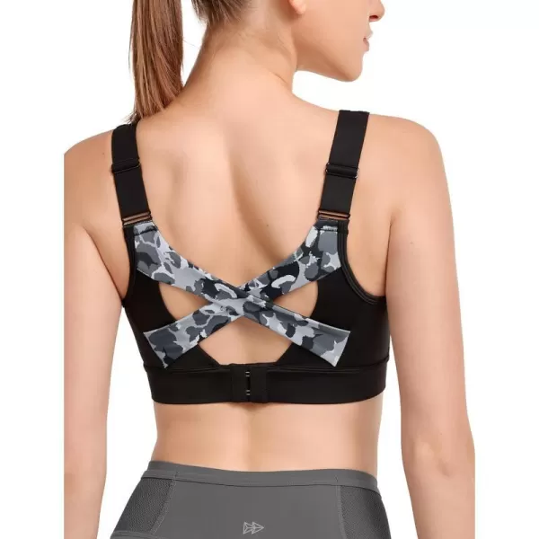 Yvette Adjustable Sports Bra for Women High Support Impact Printed Sports Bra Plus Size for Running Fitness Gym WorkoutBlack