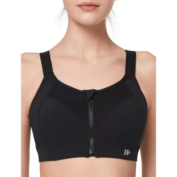 Yvette Adjustable Sports Bras for Women High Impact  Zip Front Sports Bra Plus Size for Running WorkoutBlack